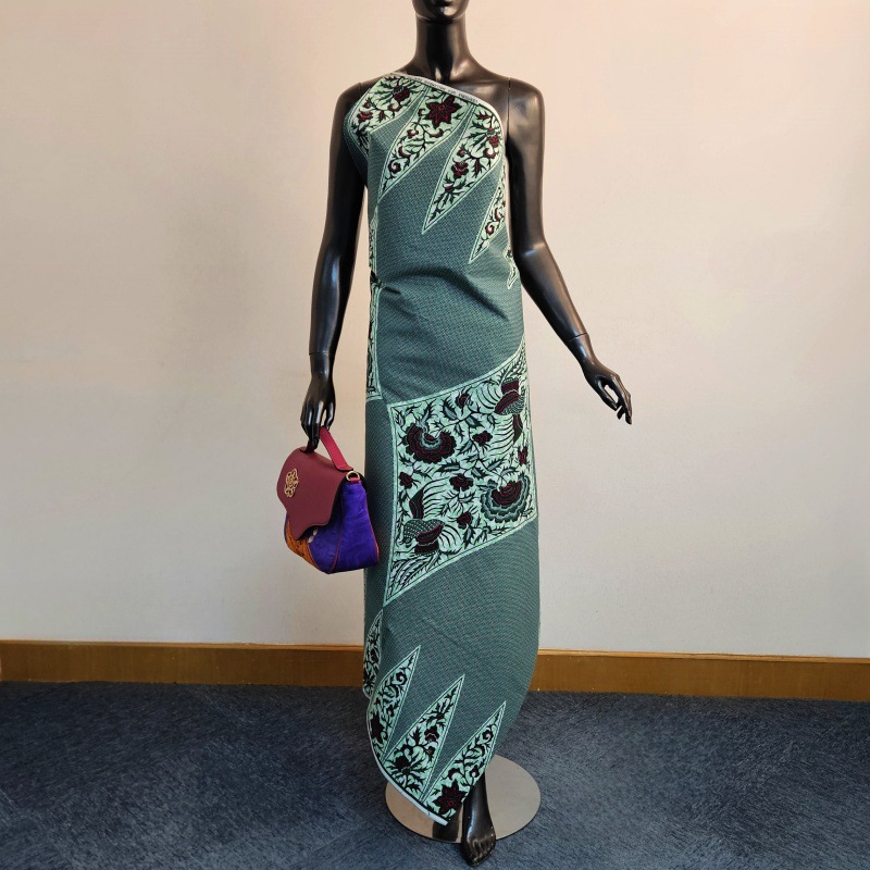 Sewing Batik Fabric - 6 ياردة طويلة مطبوعة رمادي أخضر